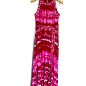 INC maxi dress front slit medium pink tie dyed  boho travel summer